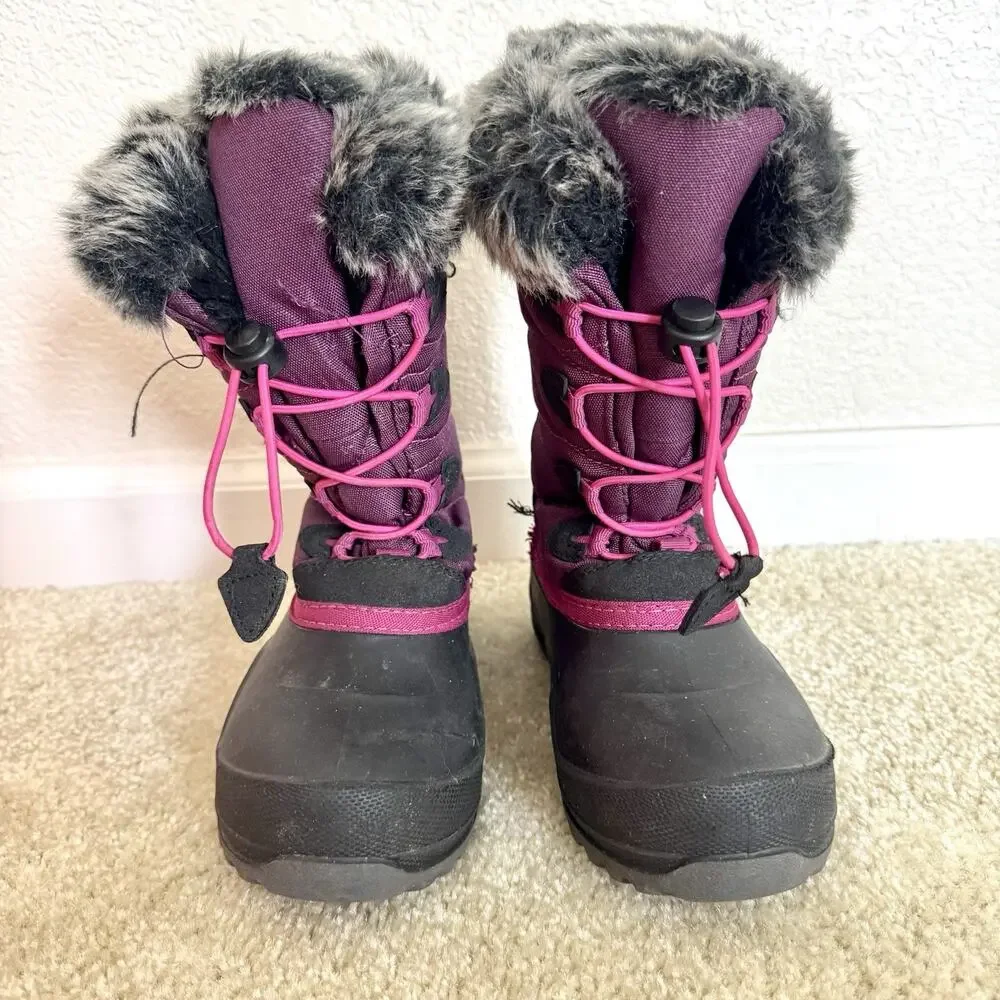 Kamik Snowangel Girls Size 2 Purple Snow Boots Faux Fur Waterproof Winter Shoes